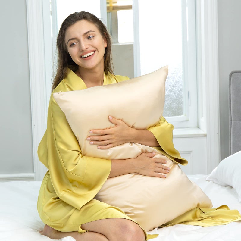 J JIMOO 100% Mulberry Silk Pillowcase for Hair and Skin, Both Sides 19 Momme Pure Natural Silk Pillowcases Soft Breathable Standard 20''Ã—26'', Champagne 1 Pack - Image 2